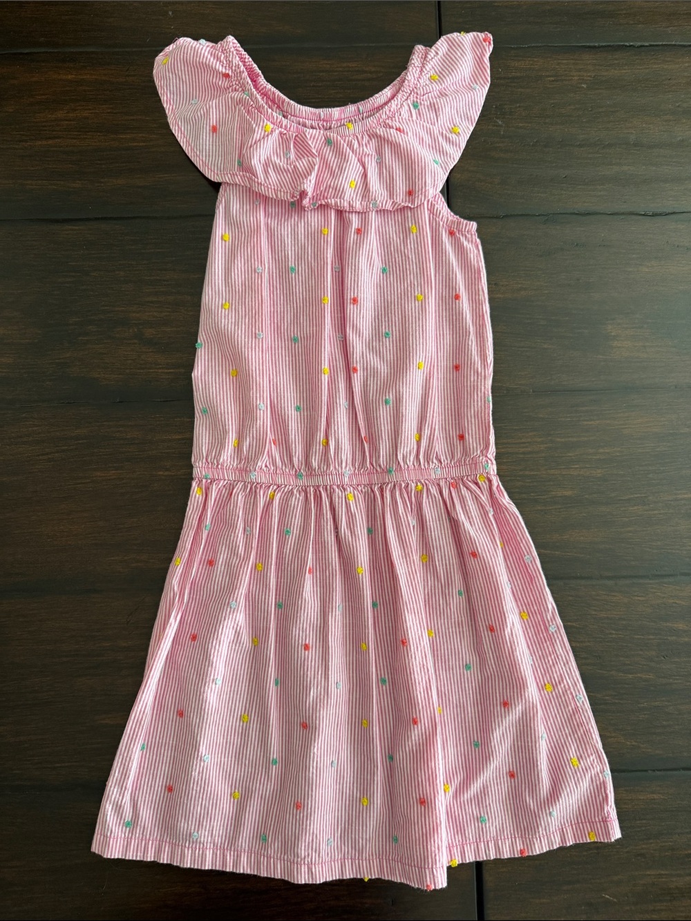 wonder nation Pink Striped Dress with Multicolor Dot Print